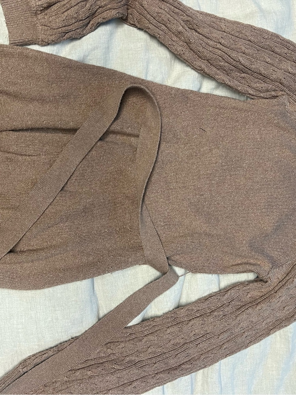 abercrombie kids Taupe V-Neck Cable-Sleeve Sweater with Waist Tie